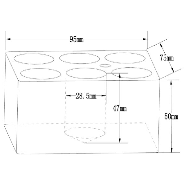 Blocco alluminio 6 fori per provette 28 mm-0